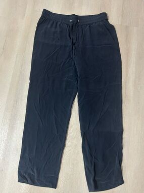 Theory Black Wide-Leg Drawstring silk Trousers